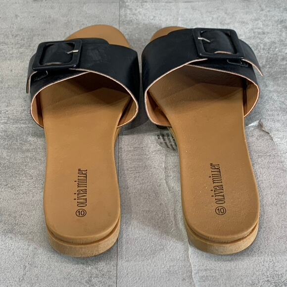 OLIVIA MILLER Women's Black Mia Buckle Round-Toe Slide Sandals SZ 10 - Picture 5 of 6
